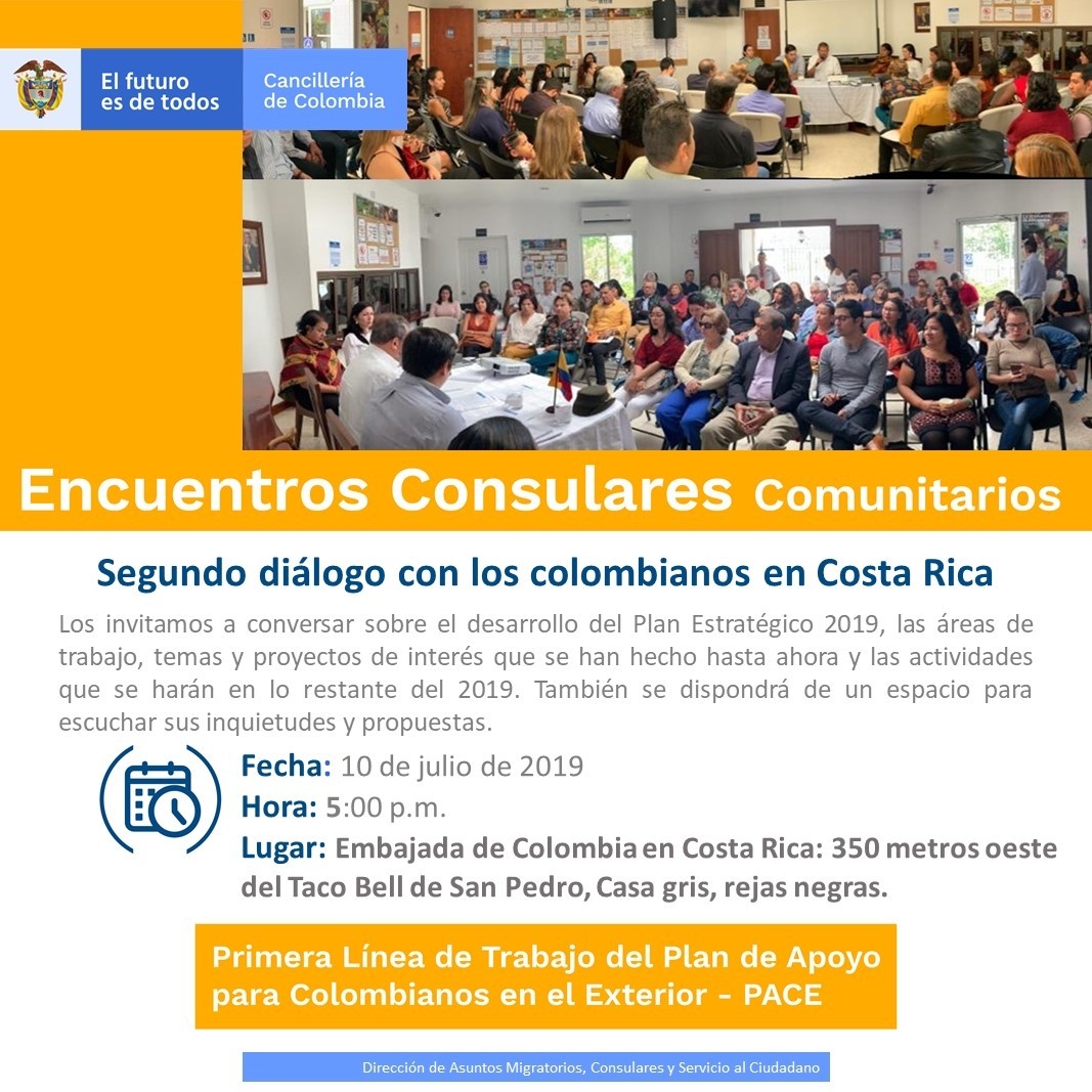 El próximo 10 de julio se realizará el segundo Encuentro Consular con los colombianos en Costa Rica