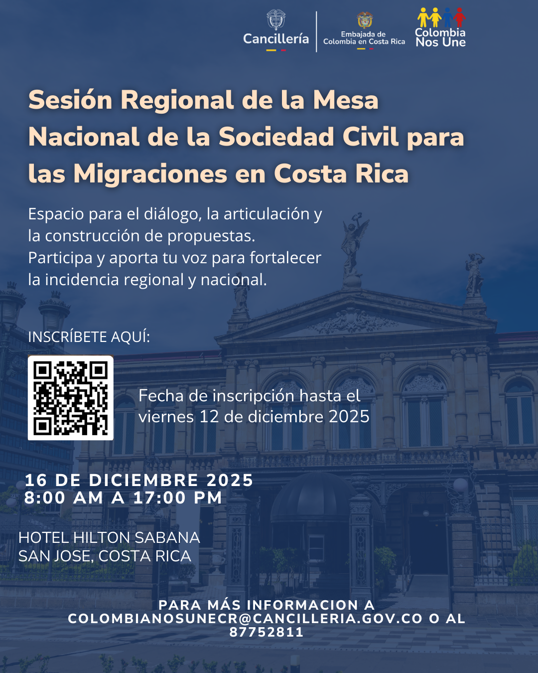 Invitación a la Sesión Regional de la Mesa Nacional de la Sociedad Civil para las Migraciones en Costa Rica