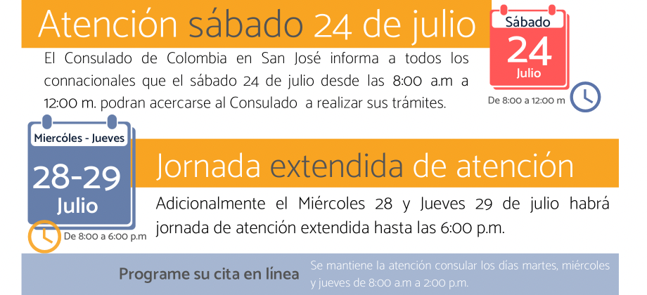 El Consulado de Colombia en San José realizará una jornada de atención consular el sábado10 de julio y jornada extendida 29 de julio de 2021