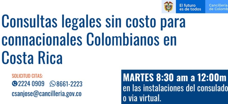 La Embajada de Colombia y el Consulado en Costa Rica brindan el servicio de Consultas Legales 