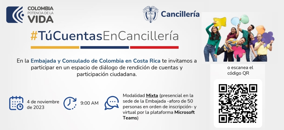 La Embajada y el Consulado de Colombia en Costa Rica invita a la Rendición de Cuentas el 4 de noviembre de 2023