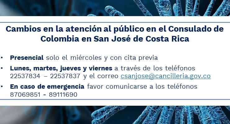 Cambios en la atención al público en el Consulado de Colombia en San José 