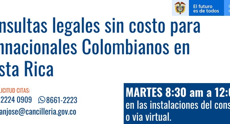 La Embajada de Colombia y el Consulado en Costa Rica brindan el servicio de Consultas Legales 
